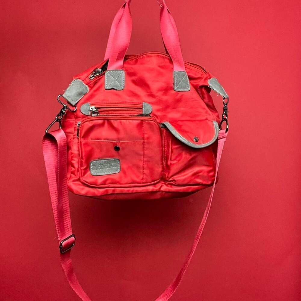Jingpinpiju / Bright Red And Light Grey Cargo Purse